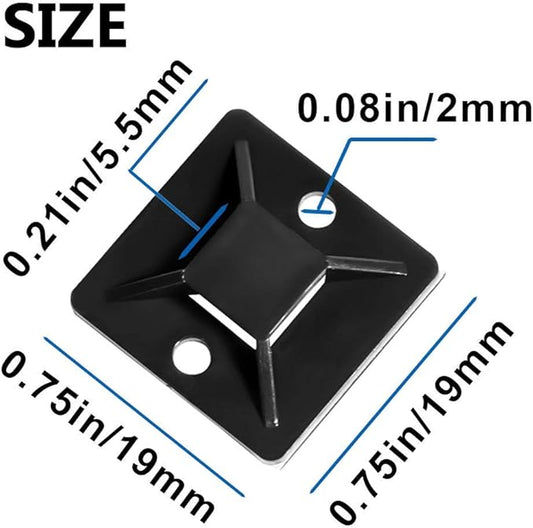 Zip Tie Mount 3/4" Black Small Wire Tie Adhesive Mounting 100 Pcs for Wire Clips Cable Management Cable Tie Anchors for Home Office Wiring Durable Pro-grade UV Wire Holder Organizer for Tidy Cabling