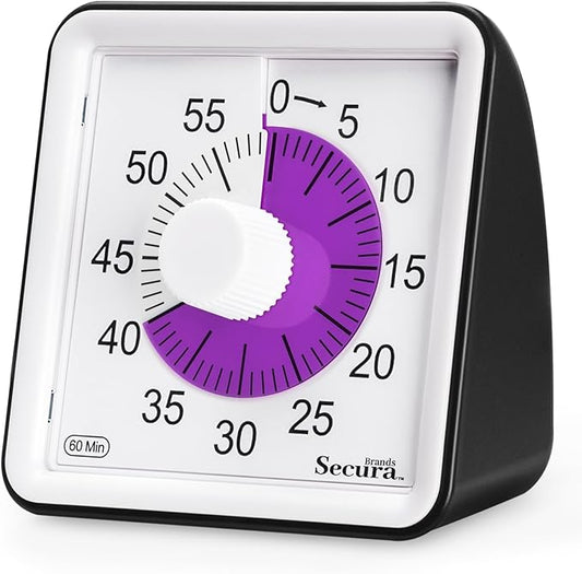 Secura 60-Minute Visual Countdown Timer for Kids & Adults, Classroom Time Management Tool (Purple & Black)