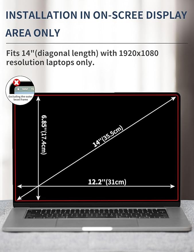 Seorsok 14 Inch 16:9 360°Laptop Privacy Screen Protector,Anti Peeping and Anti Blue Light Laptop Privacy Shield Compatible with 14" HP/Acer/Lenovo/Dell Laptops,Reduce Eye Strain & Eye Protection