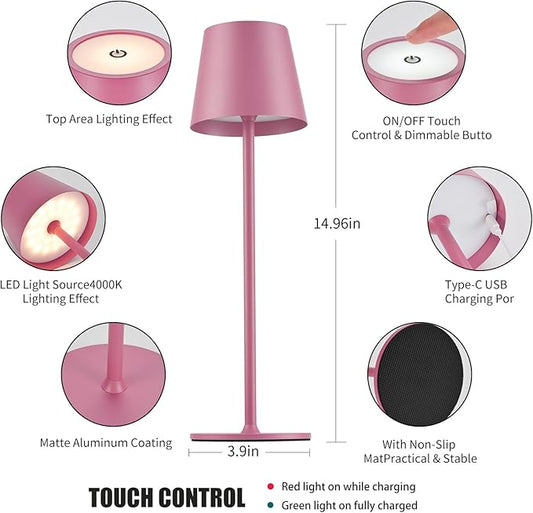 BGFHome Cordless Table Lamp LED Desk lamp,5000mAh Rechargeable Touch Night Light Wireless Minimalist Design for/Restaurant/Bedroom/Bars/Outdoor Party/Camping/Coffee Shop 2Pack