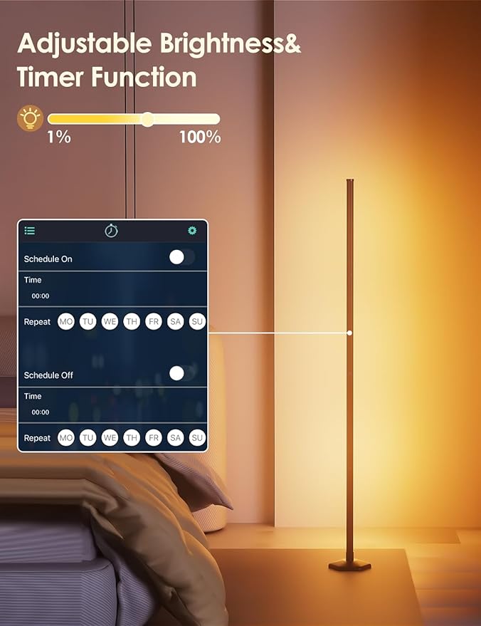 RGB Corner Floor Lamp, 65" Color Changing LED Floor Lamp Music Sync Light Bar Bluetooth APP Remote Control 16 Million DIY Colors, Light Timing, Mood Ambient Lighting