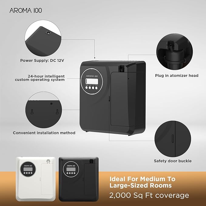 Waterless Diffuser for Essential Oil 2000sq.ft Coverage, APP Control, Hotel Scent Diffuser for Home, Nebulizer Nano Air Freshener Smart Aromatherapy Cold Air Diffusers for Large Room, Office - Black