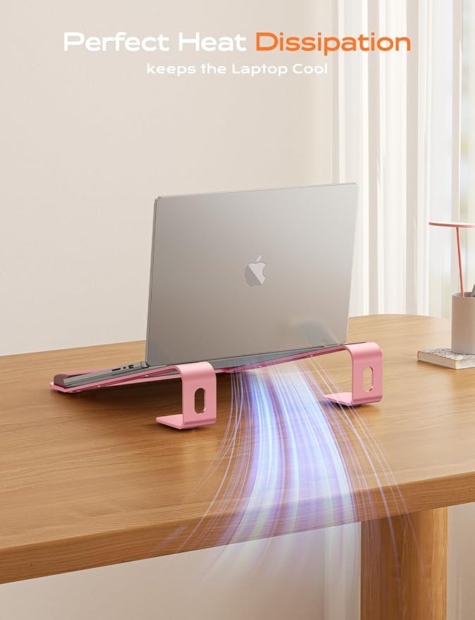 Laptop Stand for Desk, Laptop Stand with Wrist Support, Ergonomic Detachable Laptop Riser, Mount, Holder Notebook Computer Stand for MacBook Air Pro, HP, Dell, XPS, HP (10-17") Laptops - Pink