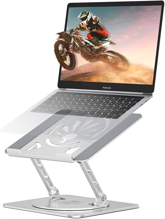 Adjustable Laptop Stand for Desk-360° Rotating Foldable Laptop Holder Ergonomic Laptop Riser for MacBook Pro/Air Dell HP Lenovo Notebook up to 16",Silver