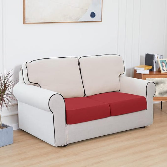 Easy-Going 100% Waterproof Chair Sofa Seat Cushion Slipcovers Couch Cushion Cover Stretch Furniture Protector for Kids, Pets (2-Piece Loveseat Cushion, Christmas Red)