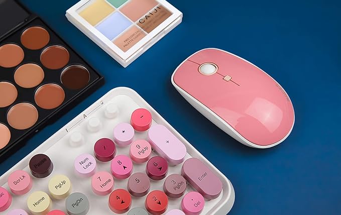 Wireless Retro Keyboard Cute Mouse Combo, 2.4GHz USB Wireless Typewriter Keyboard with 104 Colorful Round Key, Full Size with 3 DPI for PC Laptop Desktop