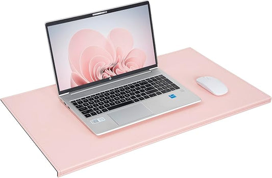 AKOZLIN 27.55βx 15.8" Soft PU Leather Surface Office Desk Mouse Mat Anti-Push Pad with Full Grip Fixation Lip Table Blotter Edge-Locked Protector Pink