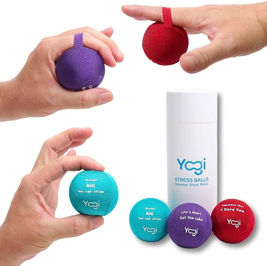 Yogi Stress Ball with Finger Grip Strap – Squeeze Ball for Anxiety Relief & Hand Therapy – Grip Strength Trainer for Adults & Kids, Fidget Toy for Stress Relief, Squishy Sensory Ball