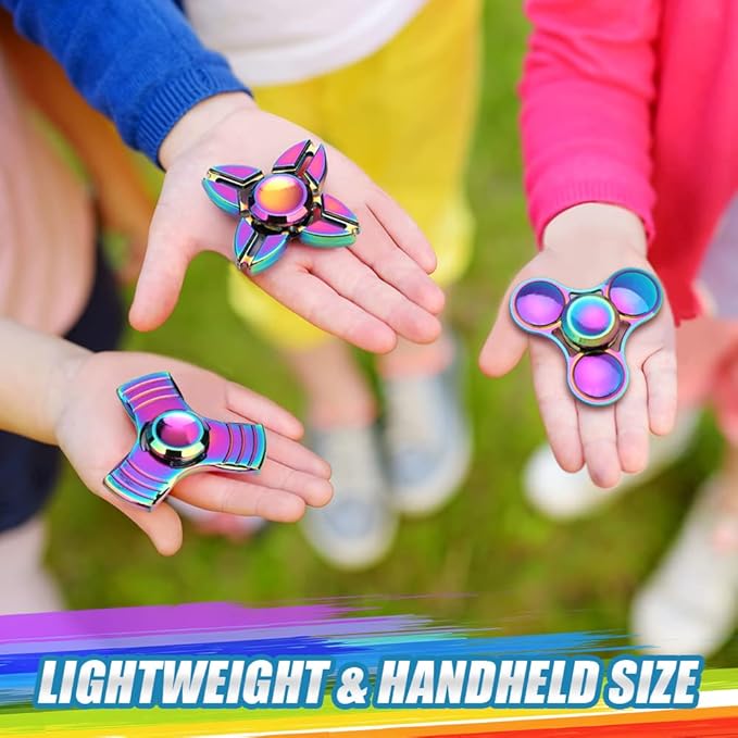 7 Pack Rainbow Fidget Spinners Pack Stress Relief Toys for Kids Adults, Finger Hand Spinner Metal Fidget Bulk Set Desk Toy for Anti-Anxiety Focus, Cool Small Gadget Novelty Gifts Party Favor