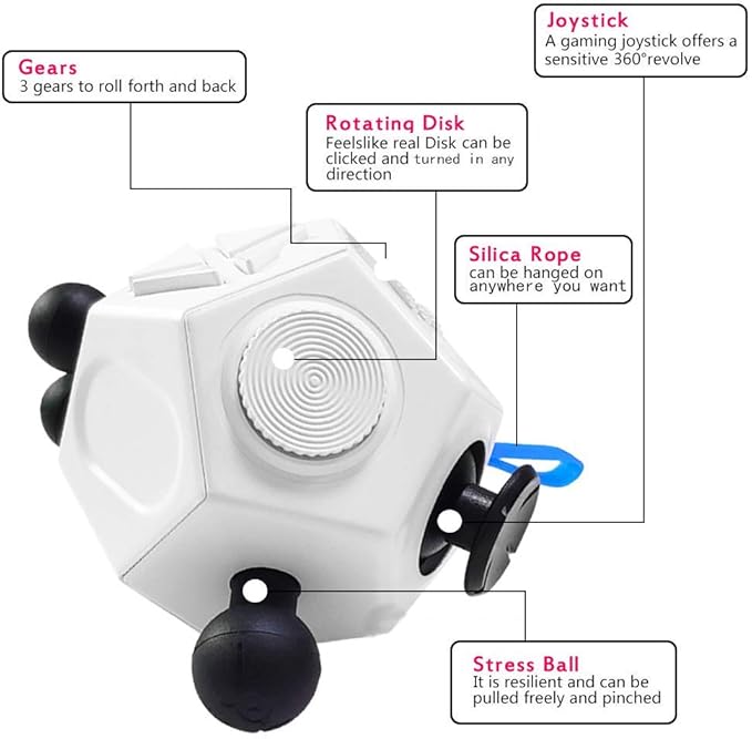 12 Sided Fidget Toys,Fidget Dodecagon Toys Anti-Anxiety,Relieves Stress and Autism for Kids ,Teens and Adults(White/A2)