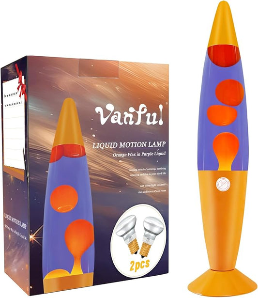 Liquid Motion Lamp 16" for Adults and Kids, Motion Lamp with Orange Wax in Purple Water for Home Living Room Office Bedroom Decor, Magma Mood Lamp Night Light Cool Gifts for Boys Girls Teens