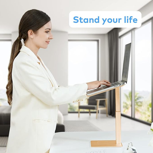 Laptop Stand for Desk, Ergonomic Aluminum Laptop Stand Adjustable Height from 7-15", Sitting and Standing Laptop Riser for 10-17" Notebook (Gold)