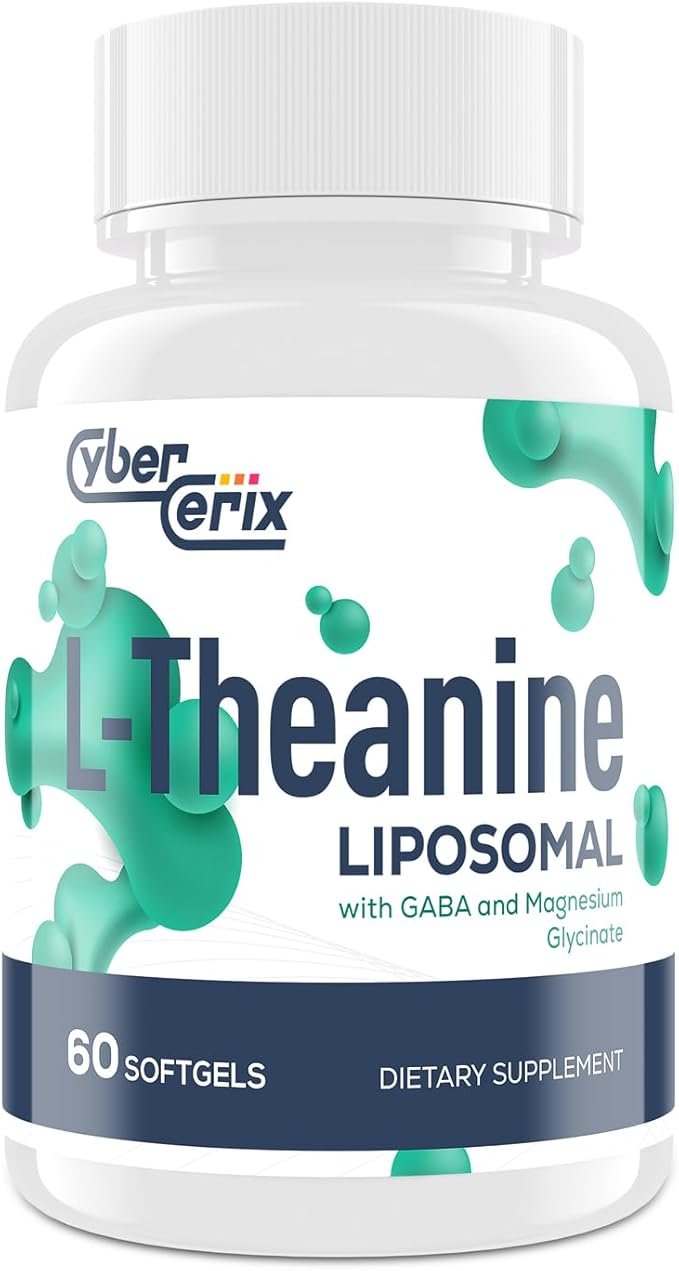 Liposomal L-Theanine 500mg, Complex with GABA 200mg & Magnesium 100mg, Extra Strength Supplement for Calm, Relaxation & Focus, Gluten Free - 60 Capsules