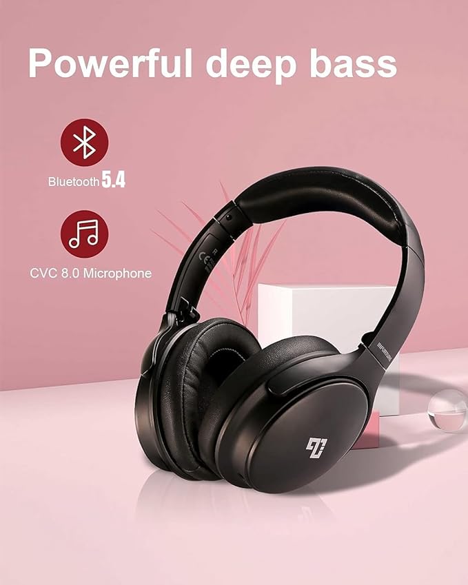INFURTURE Upgrade Active Noise Cancelling Headphones, H1 Wireless Over Ear Bluetooth Headphones, Deep Bass Headset, Low Latency, Memory Foam Ear Cups,90H Playtime