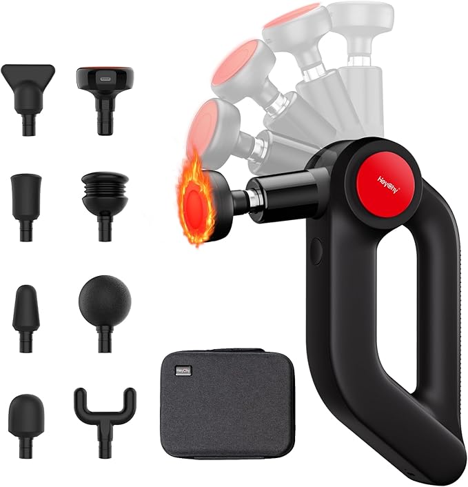 Deep Tissue Massage Gun with Heat, 12mm Amplitude Percussion Massager for Athletes & Muscle Relief, Professional Handheld Masssger Gun for Neck, Back, Shoulder, Leg, Gift for Men, Black