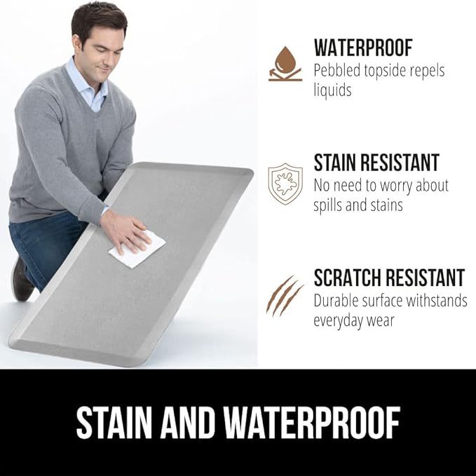 GORILLA GRIP Comfortable Cushioned Kitchen Mats for Floor, Waterproof and Stain Resistant Soft Top, 3/4 Inch Thick Ergonomic Standing Desk Anti Fatigue Mat, Foam Supports Feet, 20x32, Light Gray