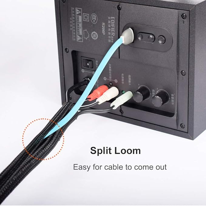 ZhiYo 6.6ft - 1/2 inch Cable Sleeve, Cord Wrap Wire Protector Tubing for Pets, PC Cable Wrap, Computer Cable Management Sleeve - Black