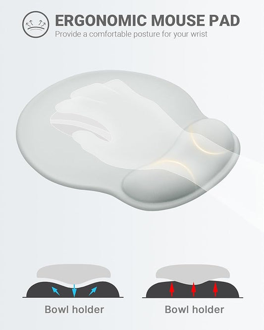 Ergonomic Mouse Pad Wrist Support, Comfortable Mouse Pad Wrist Rest, Relieve Wrist Pain Gel Mouse pad, Non-Slip Rubber Base Mousepad for Laptop, Computer, Prefect for Office(Light Gray