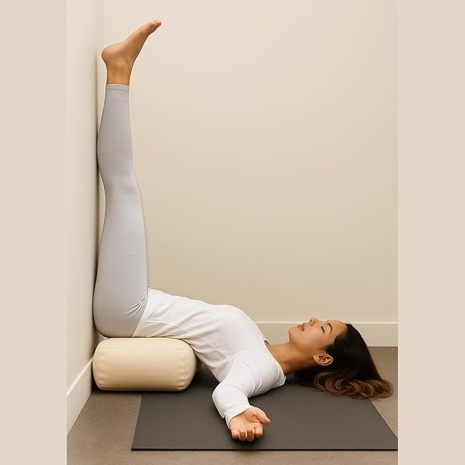 Yogikuti Cotton-Filled Rectangular Bolster for Iyengar Yoga- Cotton Pillow Best for Back Support & Chest-Opening in Restorative Poses, Meditation (Beige)