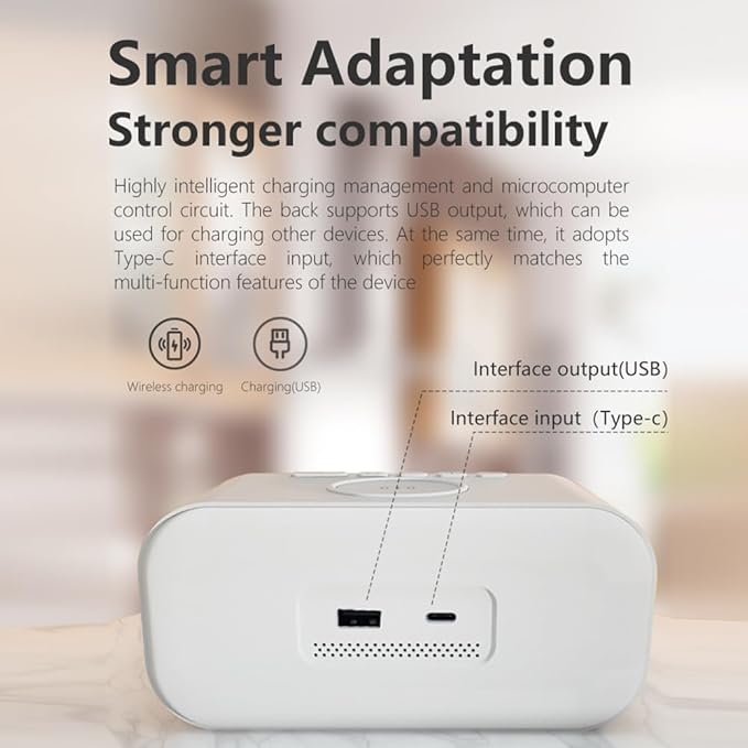 IHAO 5in1 Multi-Functional Wireless Charging Alarm Clock Smart Night Light & Qi Charger LED Digital Clock Adjustable Light Mini Mirror QXF-805