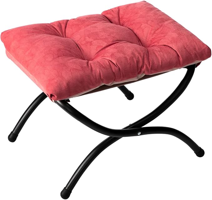 AbocoFur 15"(H) Folding Footrest Stool, Accent Padded Sofa Foot Stool for Lazy Chair, Upholstered Small Foldable Ottoman, Metal Frame Portable Foot Rest Ottoman for Living Room, Bedroom, Brick Red