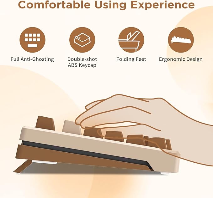 HUO JI 96% Wireless Mechanical Keyboard, Hot Swappable, Pre-lubed Blue Switches, Gasket Structure, Bluetooth/2.4GHz/USB-C, Led Backlit Sidelit, Custom Gaming Keyboard for PC (Peach)