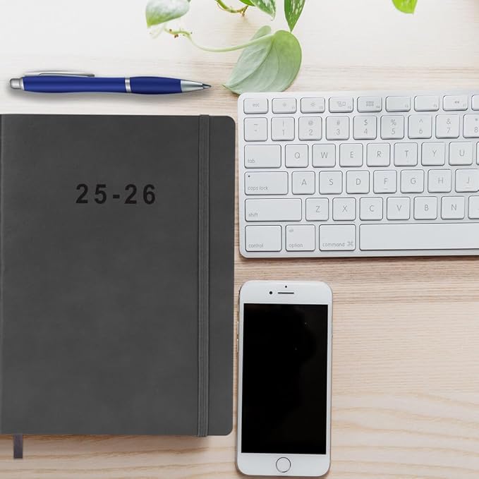 2025-2026 Planner - Weekly and Monthly Planner, Oct 2025 - Dec 2026, Vegan Leather Cover, Elastic Closure, 7”x9.25”, Grey