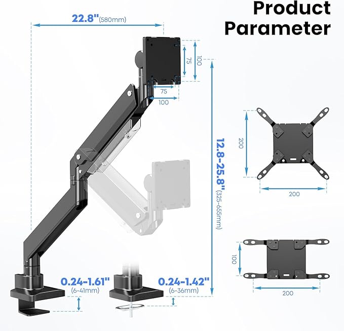 17-57 Inch Ultrawide Monitor Arm for Heavy Duty Monitor up to 59.4 lbs, Adjustable Single Arm Desk Stand, Steel Reinforcement Plate Included, VESA 75x75 to 200x200, PUTORSEN