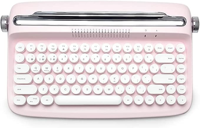 YUNZII ACTTO B303 Wireless Typewriter Keyboard, Bluetooth Connection, Cute Retro Aesthetic Design with Integrated Stand for Tablet, Phone, PC and Win/Mac/Android(B303, Baby Pink)