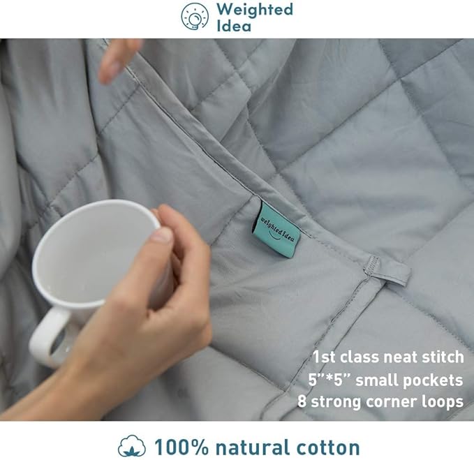 Weighted Idea Weighted Blankets for Adults (Light Grey,12 lbs 48"x72") Breathable Twin Blanket with Premium Glass Beads Heavy Soft Throw Blanket for All-Season