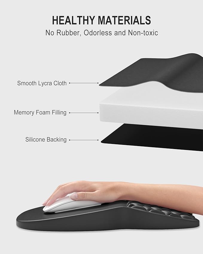 Auhoahsil Ergonomic Mouse Pad with Wrist Rest, Comfortable Slope Computer Mouse Mat with Wrist Support, Memory Foam Filling, Non-Slip Silicone Base, Pain Relief, for Gaming & Work, 8 x 12 in, Gray