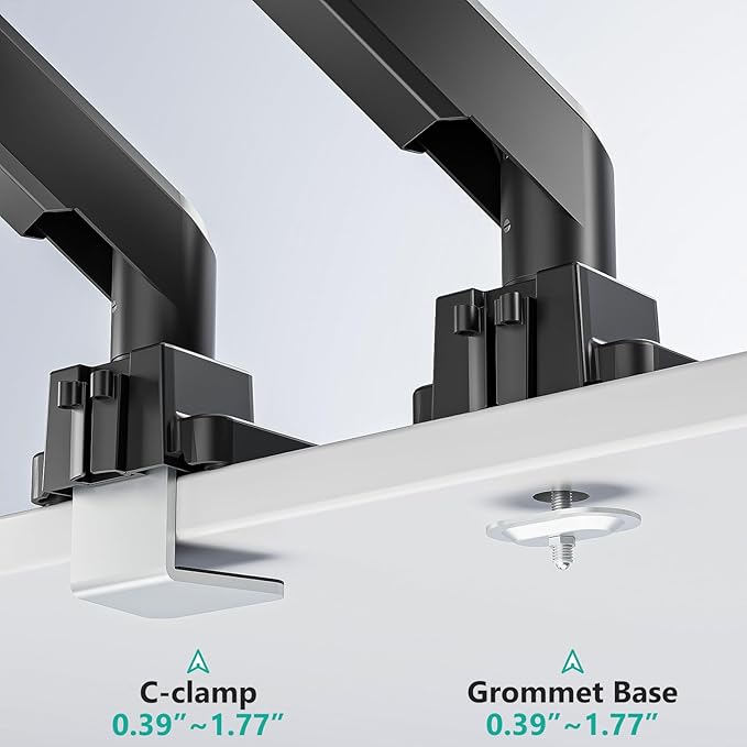 WALI Ultrawide Monitor Arm for 13 to 49 Inch Heavy Duty Curved Screens, Holds 33 Lbs, Adjustable Gas Spring Single Monitor Desk Mount with C-Clamp, Grommet Base, 75x75/100x100 VESA, (GSM001XL), Black