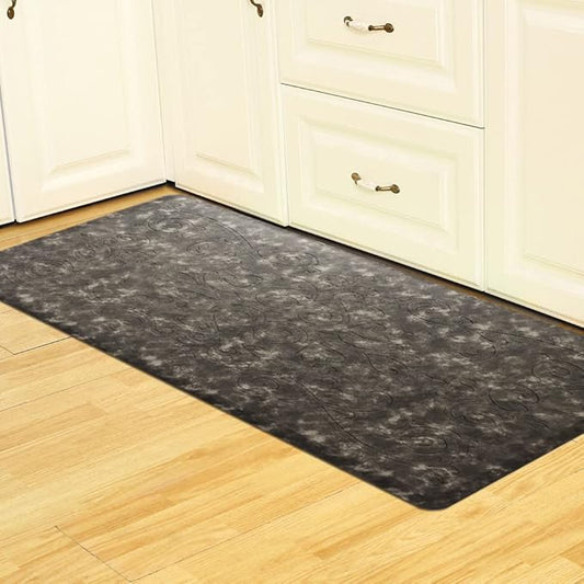 J&V TEXTILES Medallion Embossed Cushioned Anti Fatigue Floor Mat, Thick Non Slip Waterproof Rug,Heavy Duty Foam Standing Mat for Kitchen (Charcoal Gray, 17" X 28")