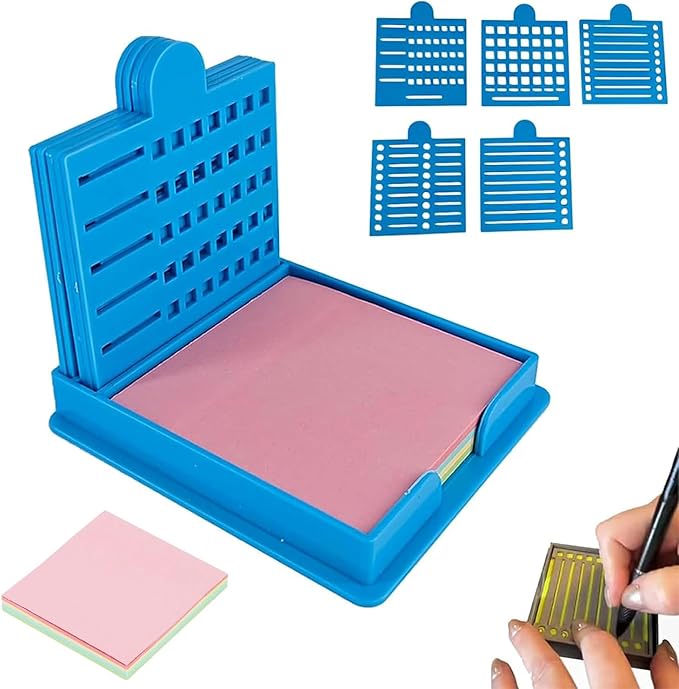 Smarter Sticky Note Kit, Sticky Note Holder Stencil with 5 Versatile Templates, 5 in 1 Memo Pad Organizer, Organize Notes, Boost Productivity, Master Daily Planning (Blue)