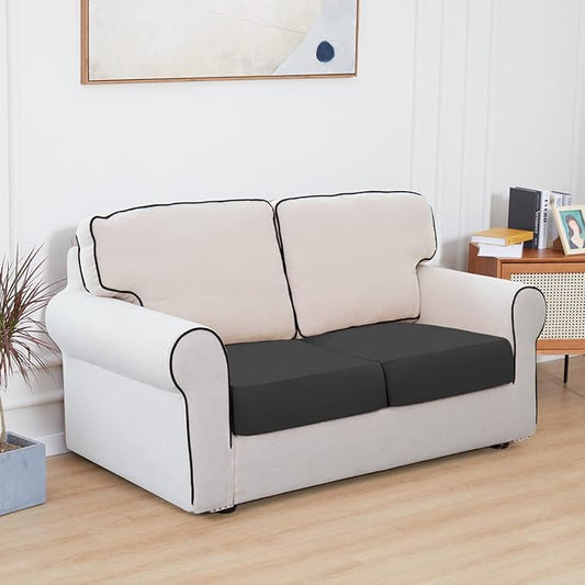 Easy-Going 100% Waterproof Chair Sofa Seat Cushion Slipcovers Couch Cushion Cover Stretch Furniture Protector for Kids, Pets (2-Piece Loveseat Cushion, Dark Gray)