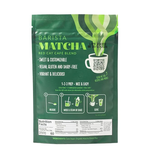 Two Leaves and a Bud Barista Matcha Sweetened Latte Blend, Japanese Matcha Green Tea Powder, 2 Resealable Bags, 240 grams