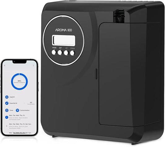 Waterless Diffuser for Essential Oil 2000sq.ft Coverage, APP Control, Hotel Scent Diffuser for Home, Nebulizer Nano Air Freshener Smart Aromatherapy Cold Air Diffusers for Large Room, Office - Black