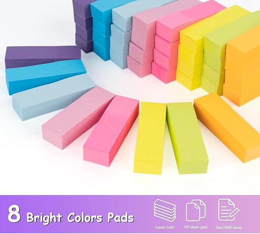 40 Pack Sticky Notes Flags Tabs Page Markers,4000 Sheets Index Tabs,Small Self-Stick Note Pads,8 Bright Colors Page Flags Mini Self-Stick Pads to Post for Office,School,Home,Meeting,Back to School