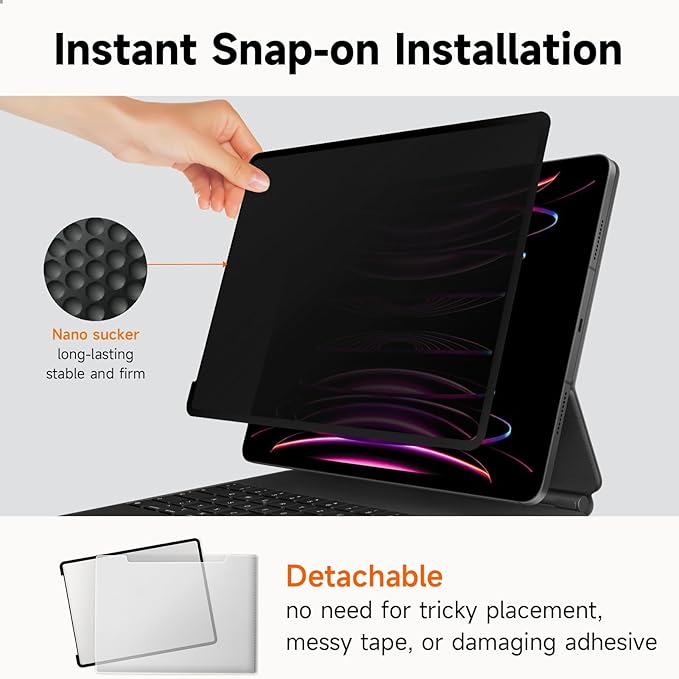 Upgrade 360° Privacy Screen Protector for Apple iPad Pro 13 inch 7th M4 2024, Magicsuction 4-Way Anti Spy Glare Blue Light Filter (Landscape+Portrait Privacy), High Sensitive/Bubble Free/Reusable