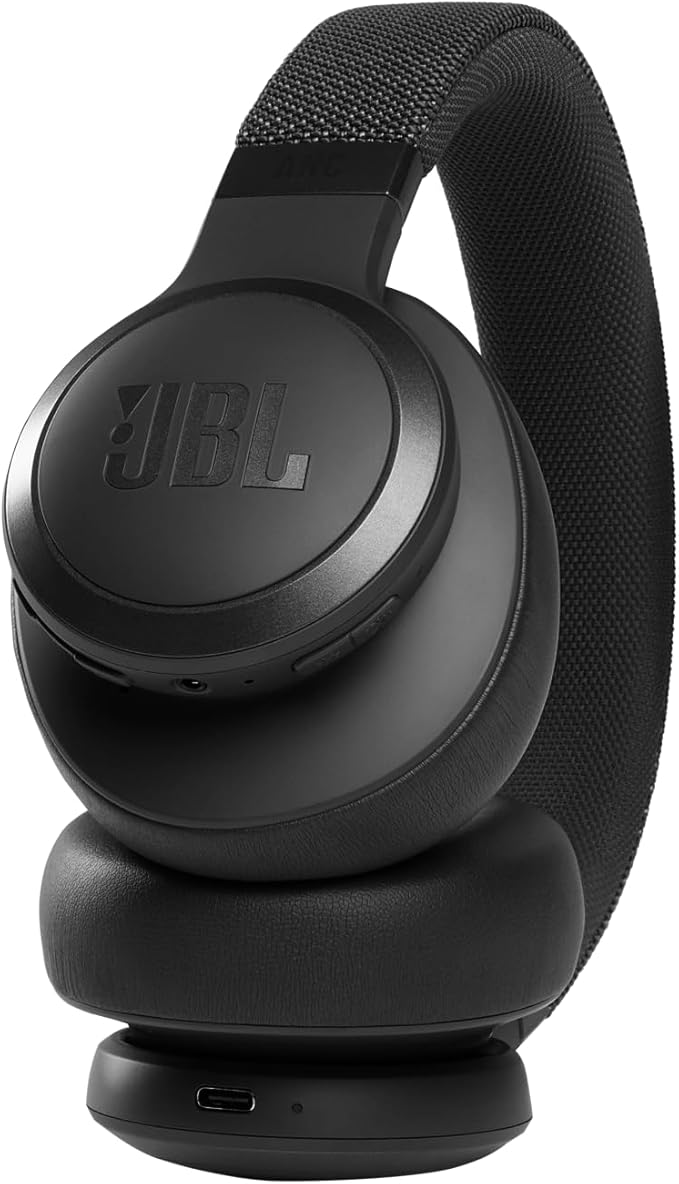 JBL Live 660NC - Wireless Over-ear Noise Cancelling headphones, JBL Signature Sound, Voice Assist, Up to 50Hrs of Battery with Speed Charging, Comfort-fit fabric headband and carrying pouch (Black)