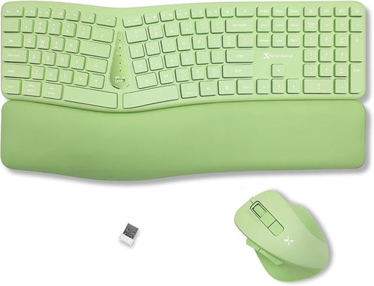 X9 Green Ergonomic Keyboard Mouse Wireless Combo - Type Comfortably Longer - 2.4G/Bluetooth Split Keyboard, Multi-Device, Soft Wrist Rest, Rechargeable, Silent Ergo Keys - Laptop, PC, Mac,iOS,Android