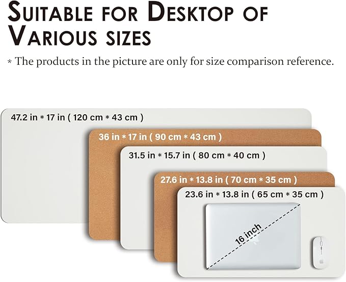 Cork Desk Mat - Dual-Sided Desk Pad for Office and Home - Desk Organization and Accessories - Ideal for Large Mouse Pad and Desk Mats on Top of Desks(White,80cmx 40cm)