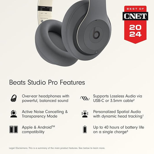 Beats Studio Pro - Wireless Bluetooth Noise Cancelling Headphones - Personalized Spatial Audio, USB-C Lossless Audio, Apple & Android Compatibility, Up to 40 Hours Battery Life - Sand Gray