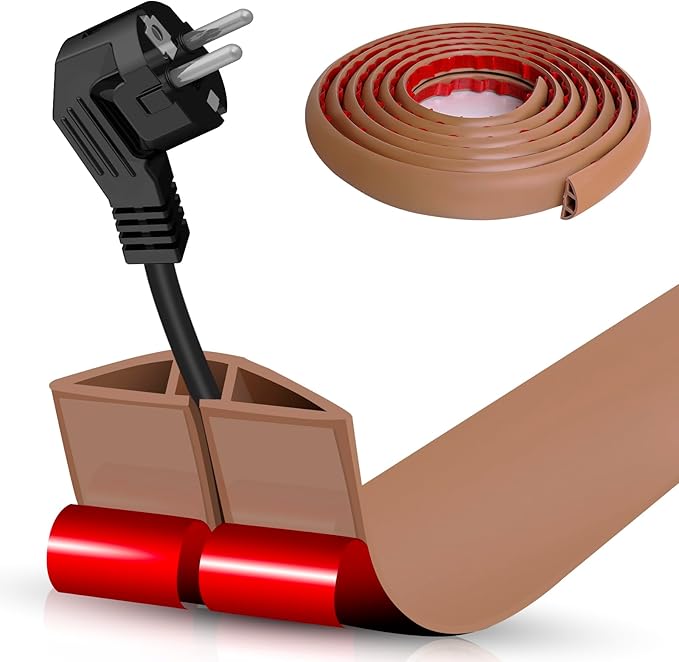 Floor Cord Cover Self Adhesive Cord Hider,3.3FT Cable Management, Extension Strip Protector for Wires, Prevent Cable Trips for Offices, Gyms, Exhibitions Cavity:0.39"(W) x 0.27"(H) Brown