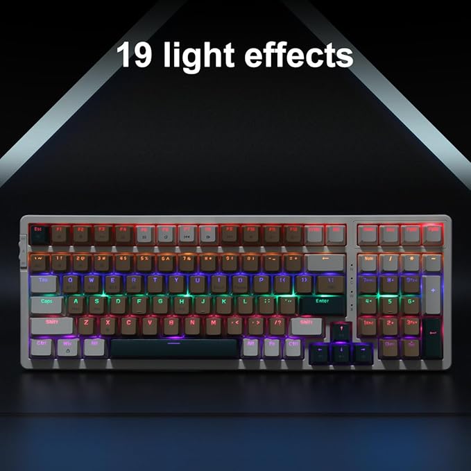 Wireless Mechanical Keyboard, Triple Mode 2.4G/USB-C/BT Gaming Keyboards 100 Keys RGB Backlit, Blue Switch Keyboard | Rechargeable Mechanical Gaming Keyboards | Brown Combo