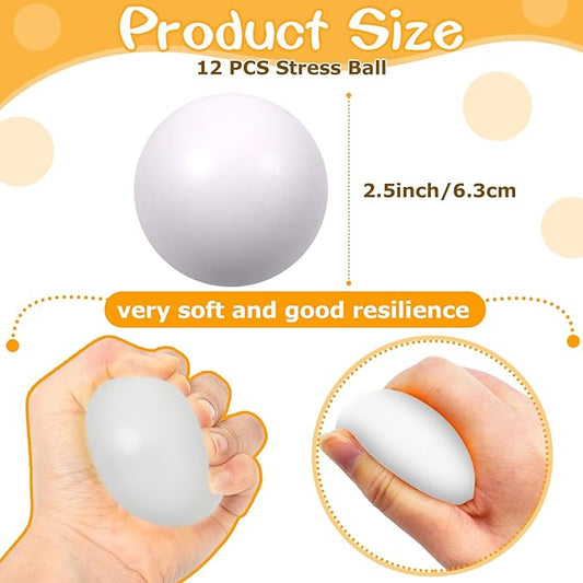 12 Pcs White Foam Stress Ball Squeeze Stress Relief Balls for Kids and Adults Hand Exercise Sensory Relief Toys for Anxiety ADHD Autism (White)