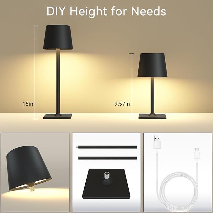 2 Pack Rechargeable Table Lamps,Cordless Lamp with 6000mAh Battery Operated, Portable Indoor/Outdoor Table Lamp for Patio Restaurant Home Dinner Dining Kitchen,Waterproof & Wireless