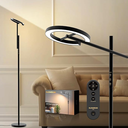 GLOWRIUM Therapy Light Floor lamp 12000 Lux, Happy Therapy lamp Stepless Dimmable 2700-6500K, LED UV-Free Happy lamp, Sunlight lamp Modern Bright Floor Lamp for Living Room Bedroom Office (H1B)