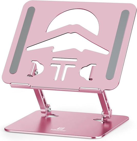 Laptop Stand Adjustable Laptop Holder for Desk, Foldable Laptop Riser Portable Computer Stand Compatible with MacBook, Lenovo, HP and All Laptops up to 15.6 inches Puce Pink