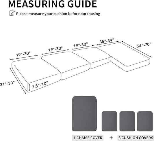 Easy-Going Stretch 4 Pieces Couch Cushion Covers for Sectional Sofa Left/Right L Shape Chaise Lounge Sofa Seat slipcover Anti-Slip Sofa Cover Soft (3 Seater + 1 Chaise, Grey)